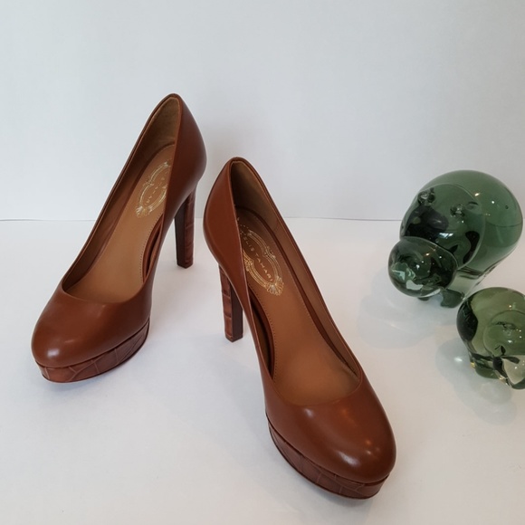 Elie Tahari Tan Platform Heels Size 38.5 - Picture 1 of 8